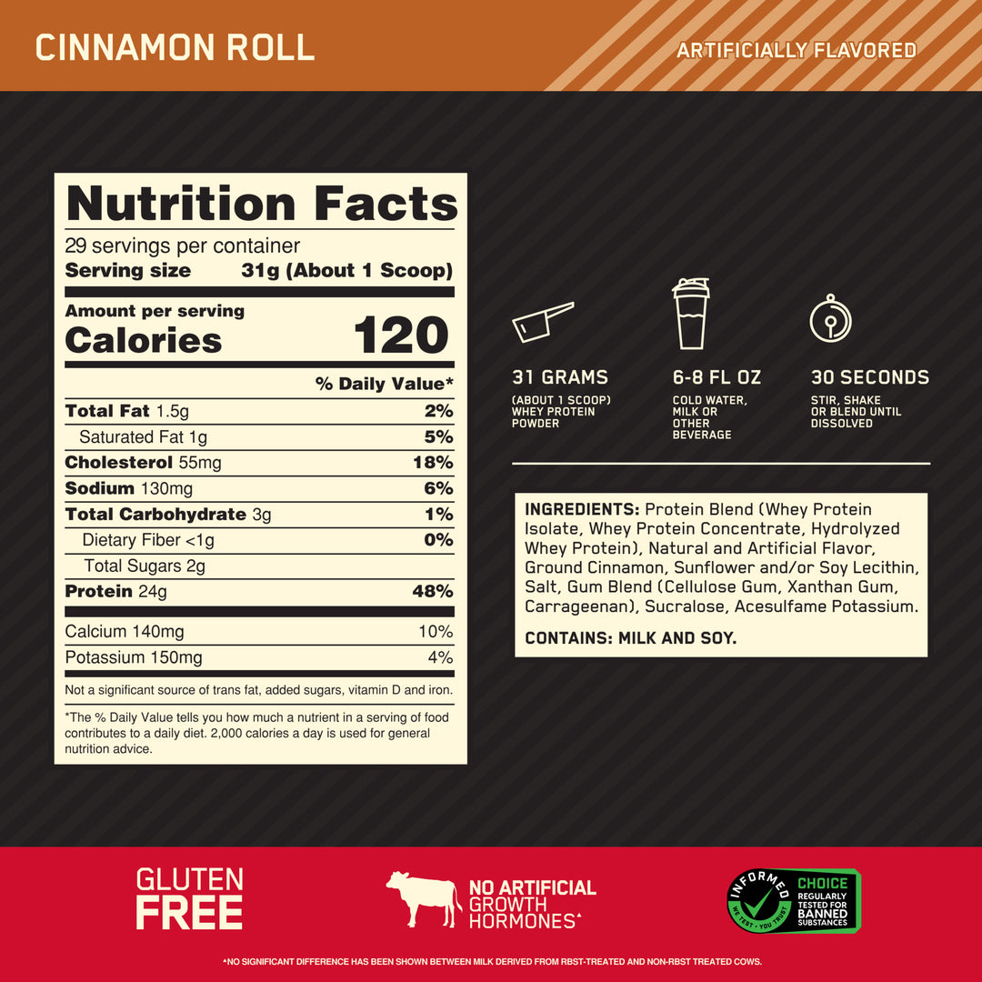 Optimum Nutrition > Gold Standard 100% Whey Protein Powder: Cinnamon Roll + 29 porciones