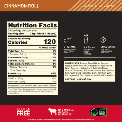 Optimum Nutrition > Gold Standard 100% Whey Protein Powder: Cinnamon Roll + 29 porciones