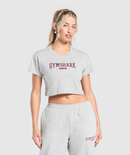 Gymshark > Collegiate Lifestyle Crop Top > M > Light Grey Core Marl > Gymshark