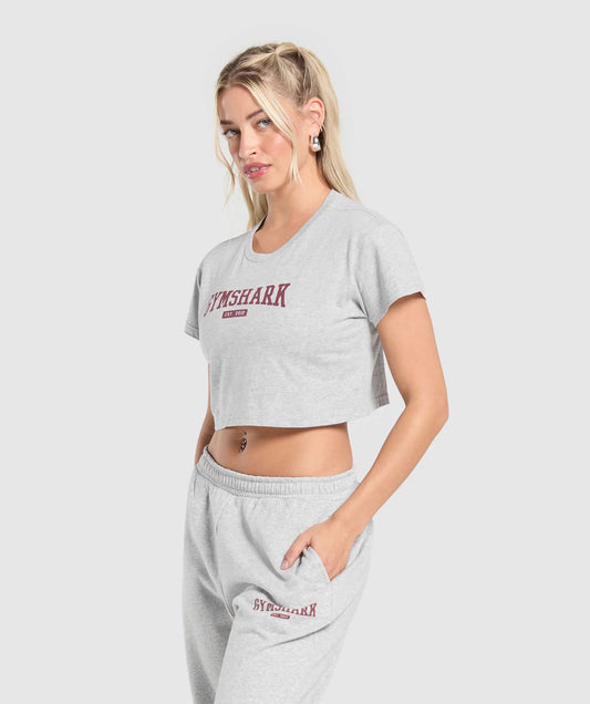 Gymshark > Collegiate Lifestyle Crop Top > M > Light Grey Core Marl > Gymshark