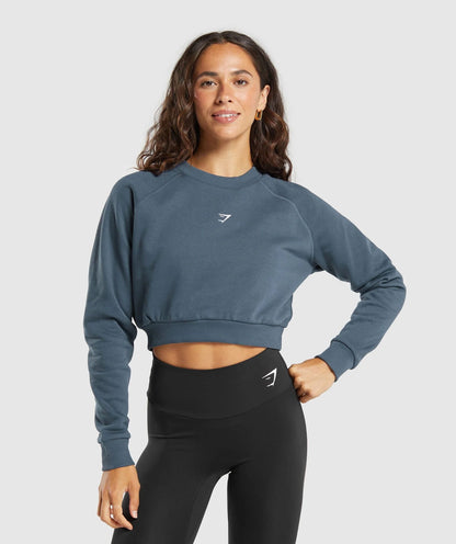 Gymshark > Training Fleece Cropped Sweatshirt > S > Cargo Blue > Gymshark